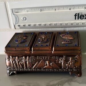 Decorative Egyptian Jewelry Box - Copper and Blue Accents